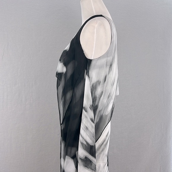 Halston Heritage women one shoulder tie-dye long caftan‎ dress gray/black size 4 - Picture 6 of 13